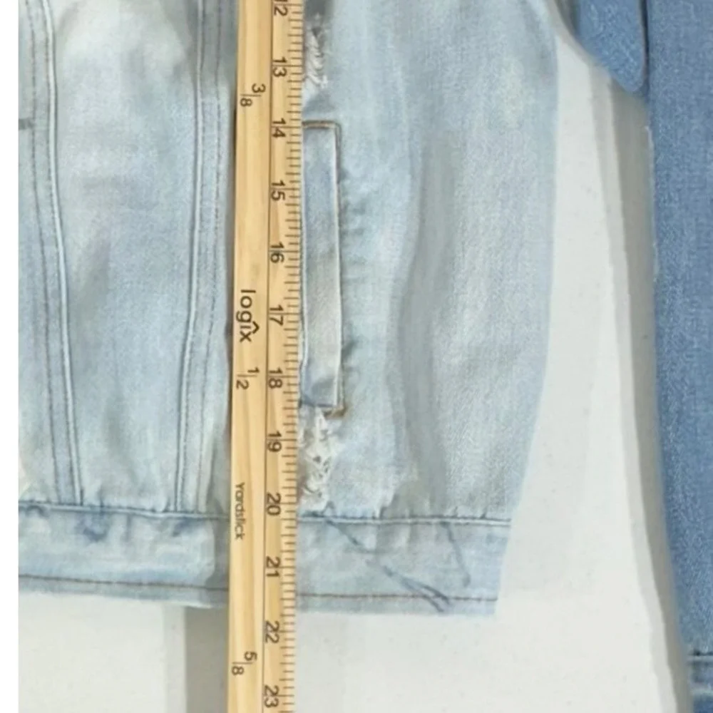 Ci Sono Denim Trucker Jean Jacket 2X Distressed‎ Bleached Holes Grunge Punk READ